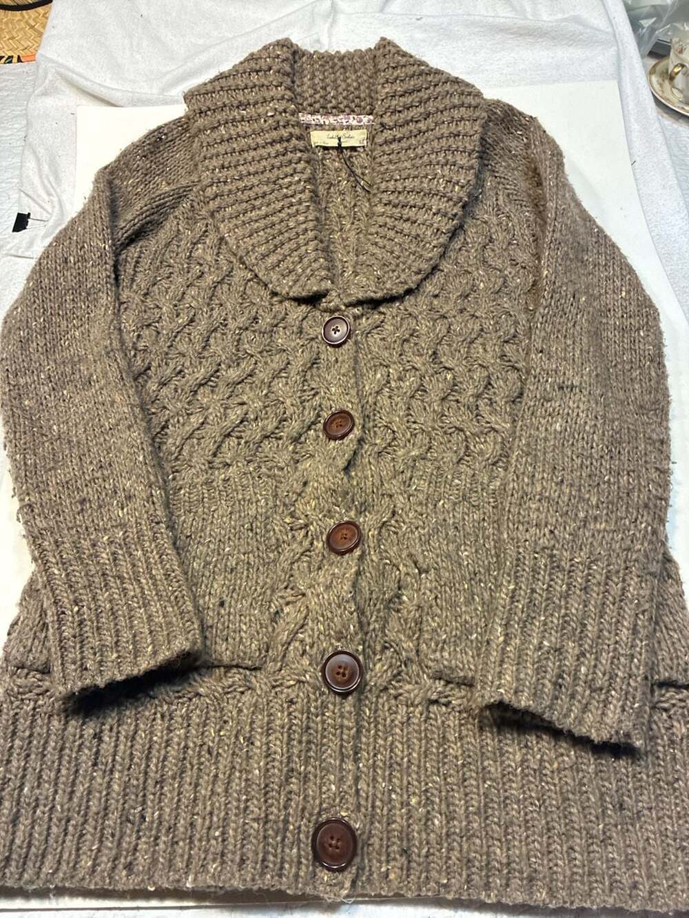 Isabella Sinclair Chunky Cable Knit Shawl Collar Button-Front Cardigan